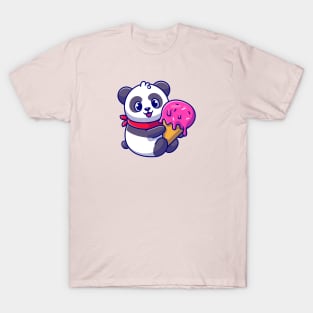 Cute Panda Holding Ice Cream Cone Cartoon T-Shirt